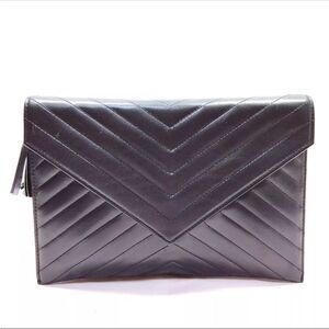 Yves Saint Laurent YSL Black Leather Chevron Quilted Clutch Preloved Purse